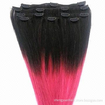 18-inch Ombre 100% Remy Human Hair Extensions, Clip-in on Two Tone #T1B/Pink